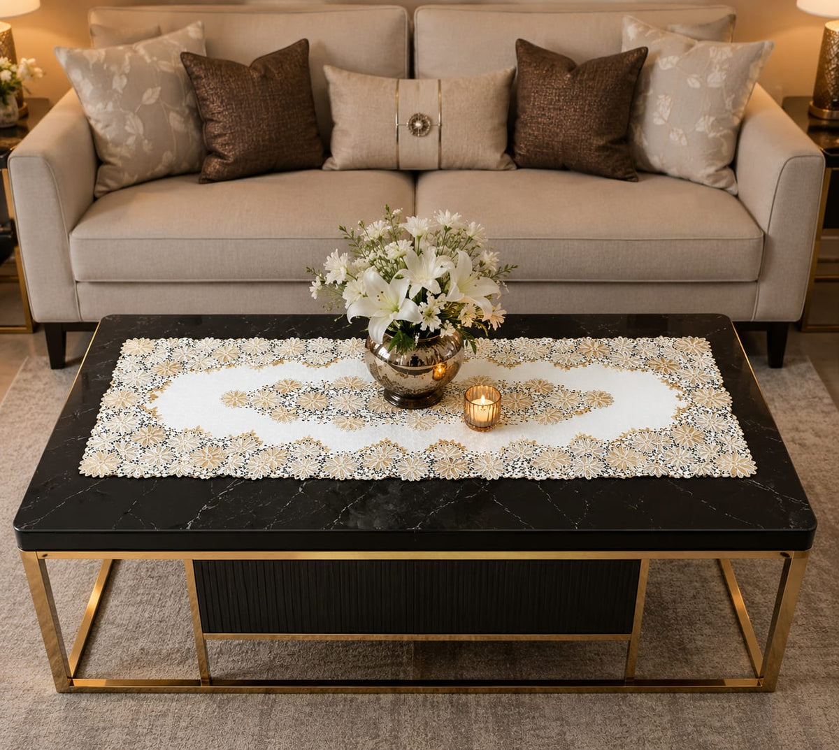 Geometric Floral Table Runner 16×33 Inch – Elegant  Center & Dining Table | HZ Bedding HZ BEDDING
