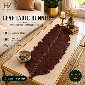 Brown Premium Leaf Table Runner 14×36 Inch – Elegant Leaf Shape Design, Luxury Center Table Decor | HZ Bedding