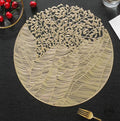 2/4/6/8 Round Leaf  Pattern vinyl Golden Foil Placemats – Heat Resistant Non-Slip Dining Table Mats HZ BEDDING