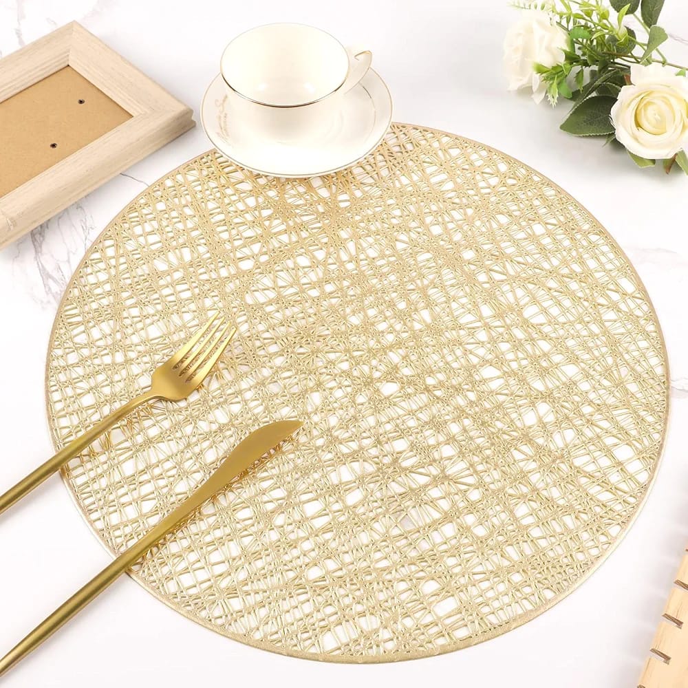 2/4/6/8 Set Evevda Gold Round Placemats for Dining Table Non Slip Easy Clean HZ BEDDING