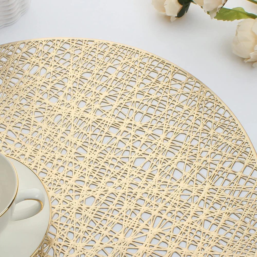 2/4/6/8 Set Evevda Gold Round Placemats for Dining Table Non Slip Easy Clean HZ BEDDING