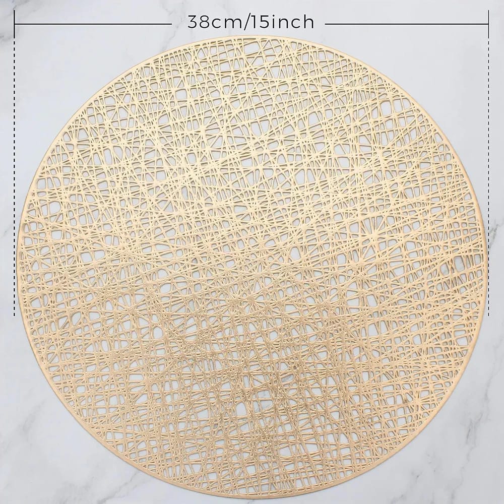 2/4/6/8 Set Evevda Gold Round Placemats for Dining Table Non Slip Easy Clean HZ BEDDING