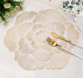 2/4/6/8 Set Gold Round Placemats Set of 6 Pressed Vinyl Metallic Flower Table Mats HZ BEDDING