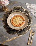 2/4/6/8 Set Black Gold Round  Pressed Vinyl Metallic Flower Table Mats HZ BEDDING