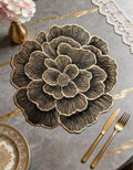 2/4/6/8 Set Black Gold Round  Pressed Vinyl Metallic Flower Table Mats HZ BEDDING