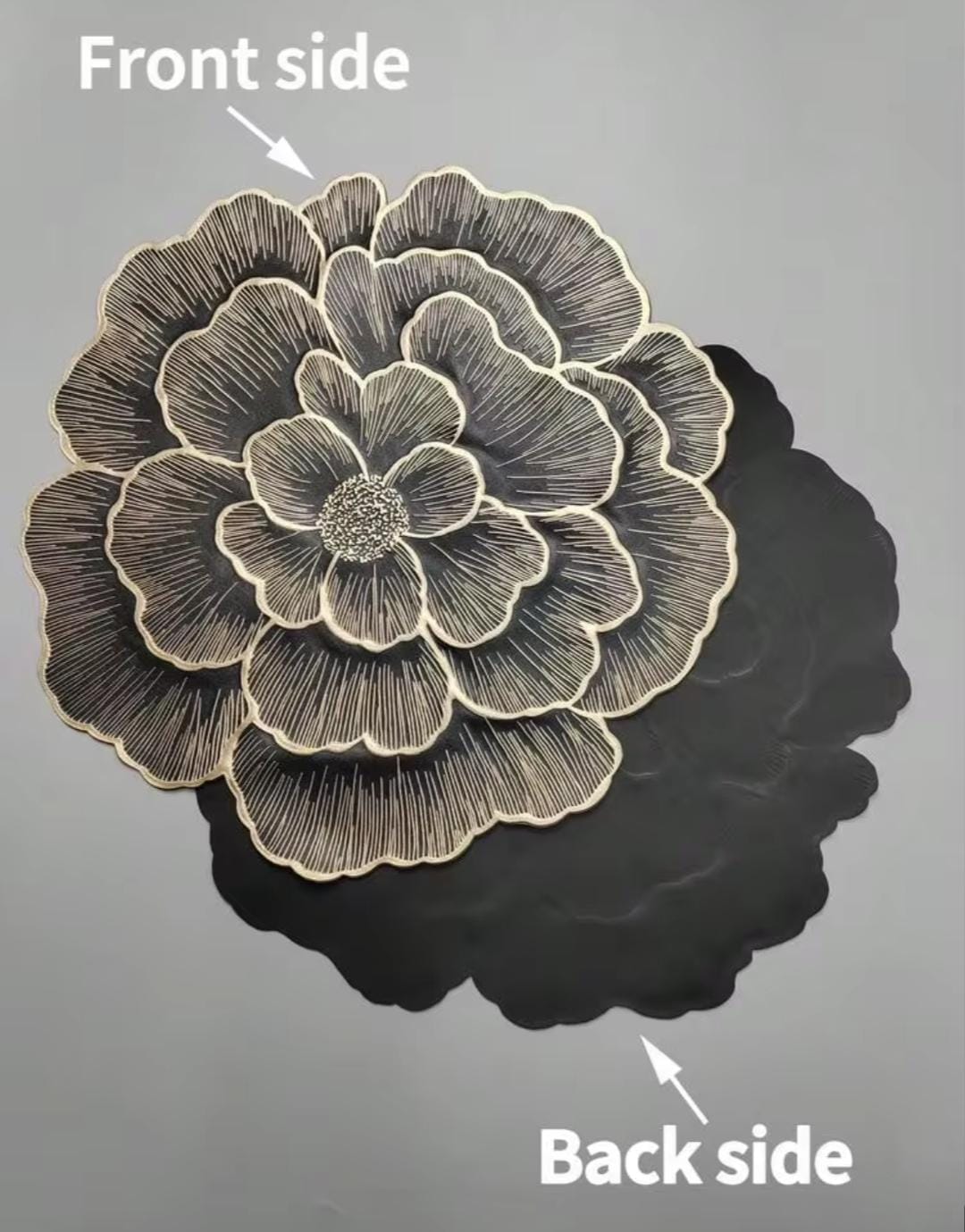 2/4/6/8 Set Black Gold Round  Pressed Vinyl Metallic Flower Table Mats HZ BEDDING