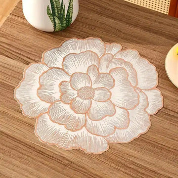 2/4/6/8 Set Copper Round  Pressed Vinyl Metallic Flower Table Mats HZ BEDDING
