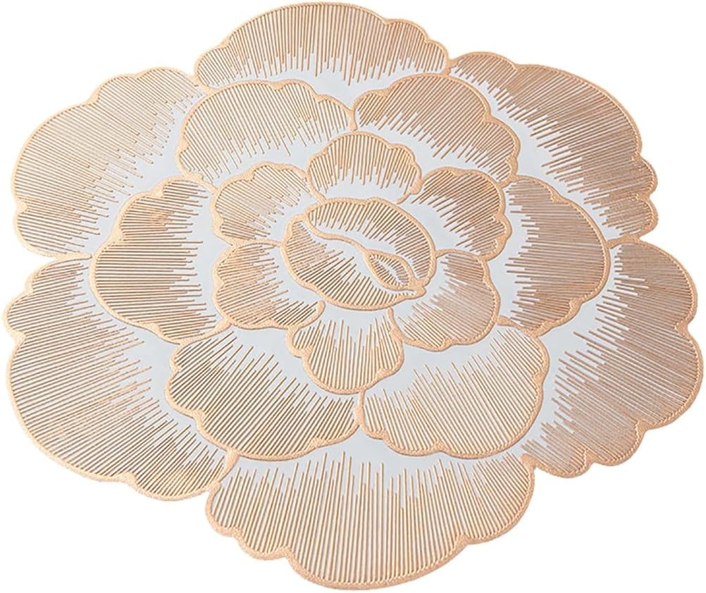 2/4/6/8 Set Copper Round  Pressed Vinyl Metallic Flower Table Mats HZ BEDDING