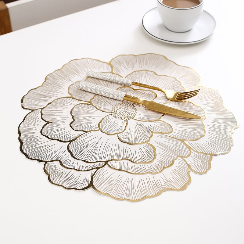 2/4/6/8 Set Golden Peony Flower Round Table Mats HZ BEDDING