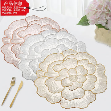 2/4/6/8 Set Golden Peony Flower Round Table Mats HZ BEDDING