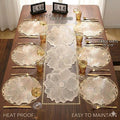 2/4/6/8 Set Flower Pearl Gold Round Vinyl Metallic Flower Table Mats With Runner HZ BEDDING