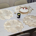 2/4/6/8 Set Flower Pearl Gold Round Vinyl Metallic Flower Table Mats With Runner HZ BEDDING
