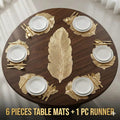 2/4/6/8 Set Decorative Leaf Gold Round Vinyl Metallic Leaf Table Mats With Runner HZ BEDDING