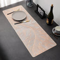 2/4/6/8 Set Feather Leaf Copper Rectangle Vinyl Table Mats & Runner HZ BEDDING