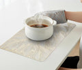 2/4/6/8 Set Feather Leaf Golden Rectangle Vinyl Table Mats & Runner HZ BEDDING