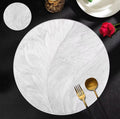 2/4/6/8 Set Feather Leaf Silver Round Vinyl Table Mats & Runner HZ BEDDING