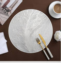 2/4/6/8 Set Feather Leaf Silver Round Vinyl Table Mats & Runner HZ BEDDING
