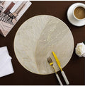 2/4/6/8 Set Feather Golden Round Vinyl Table Mats & Runner HZ BEDDING