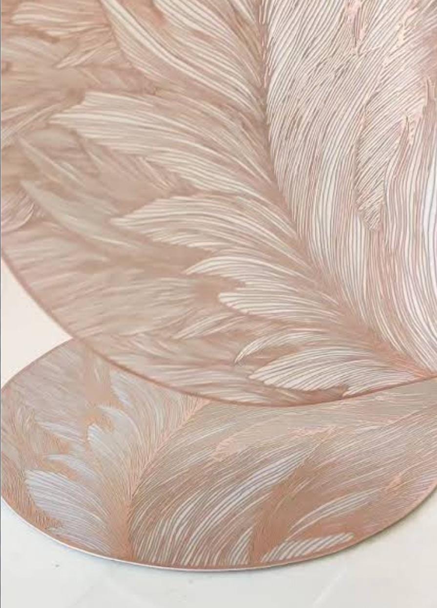 2/4/6/8 Set Feather Copper Round Vinyl Table Mats & Runner HZ BEDDING