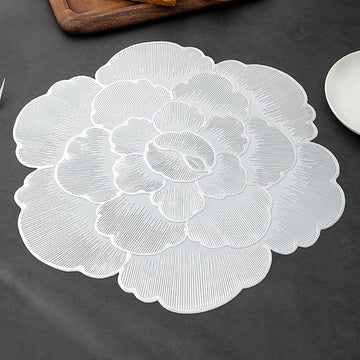 2/4/6/8 Set Foral Embossed Silver Vinyl Metallic Flower Table Mats HZ BEDDING