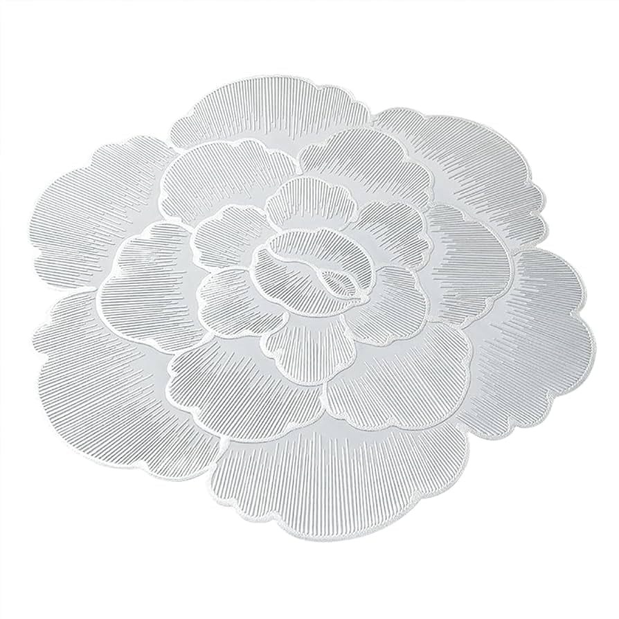 2/4/6/8 Set Foral Embossed Silver Vinyl Metallic Flower Table Mats HZ BEDDING