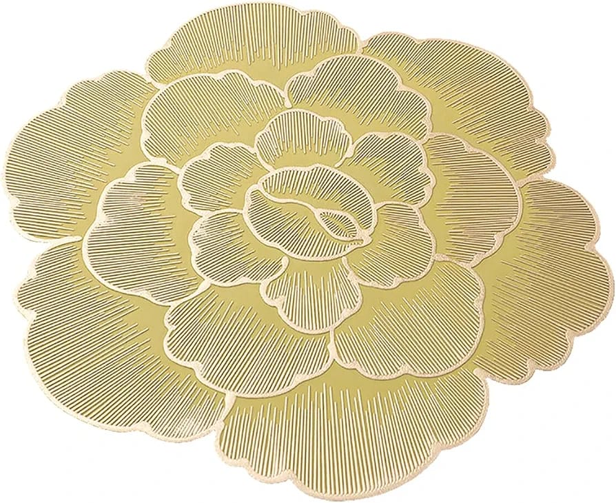 2/4/6/8 Set Foral Embossed Golden Vinyl Metallic Flower Table Mats HZ BEDDING