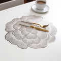 2/4/6/8 Set Silver Floral Shaped Placemats Vinyl Metallic Flower Table Mats HZ BEDDING