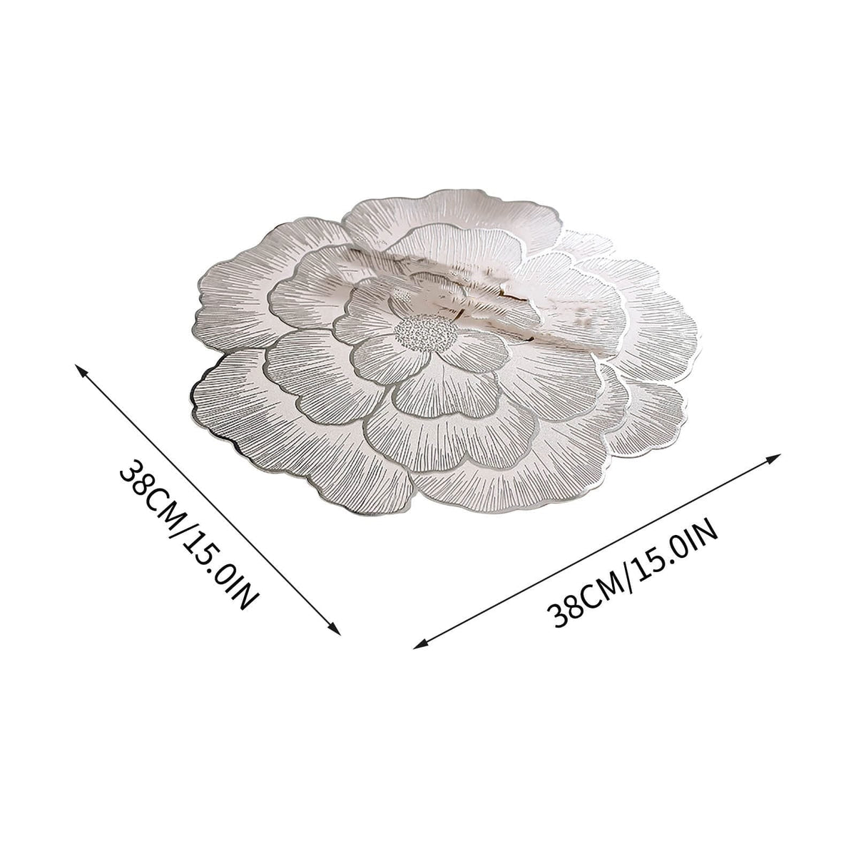 2/4/6/8 Set Silver Floral Shaped Placemats Vinyl Metallic Flower Table Mats HZ BEDDING