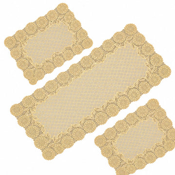 3Pc New Golden Table Mat Set, Dressing table and Side Table HZ BEDDING