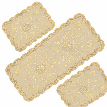 3Piece New Golden Table Mat Set, Dressing table and Side Table HZ BEDDING