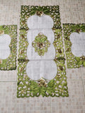 3 Piece Embroidered Table Mat Set – 2 Table Mats + 1 Runner | Elegant Floral Design HZ BEDDING