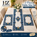 3 Piece Embroidered Table Mat Set – 2 Table Mats + 1 Runner | Elegant Floral Design HZ BEDDING
