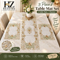 3 Piece Embroidered Table Mat Set – 2 Table Mats + 1 Runner | Elegant Floral Design HZ BEDDING