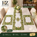 3 Piece Embroidered Table Mat Set – 2 Table Mats + 1 Runner | Elegant Floral Design HZ BEDDING