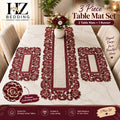 3 Piece Embroidered Table Mat Set – 2 Table Mats + 1 Runner | Elegant Floral Design HZ BEDDING