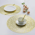 2/4/6/8 Set Spiked Golden Vinyl Metallic Flower Table Mats HZ BEDDING