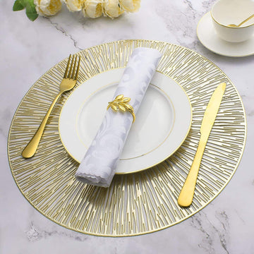 2/4/6/8 Set Spiked Golden Vinyl Metallic Flower Table Mats HZ BEDDING