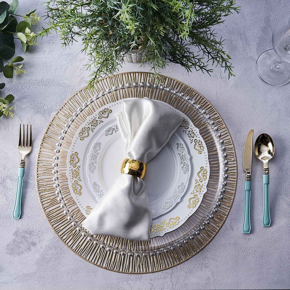 2/4/6/8 Set Spiked Golden Vinyl Metallic Flower Table Mats HZ BEDDING