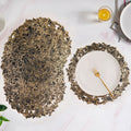 2/4/6/8 Set Noir Luxe Round Tablemat Black Golden Vinyl Metallic Flower Table Mats HZ BEDDING