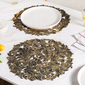 2/4/6/8 Set Noir Luxe Round Tablemat Black Golden Vinyl Metallic Flower Table Mats HZ BEDDING