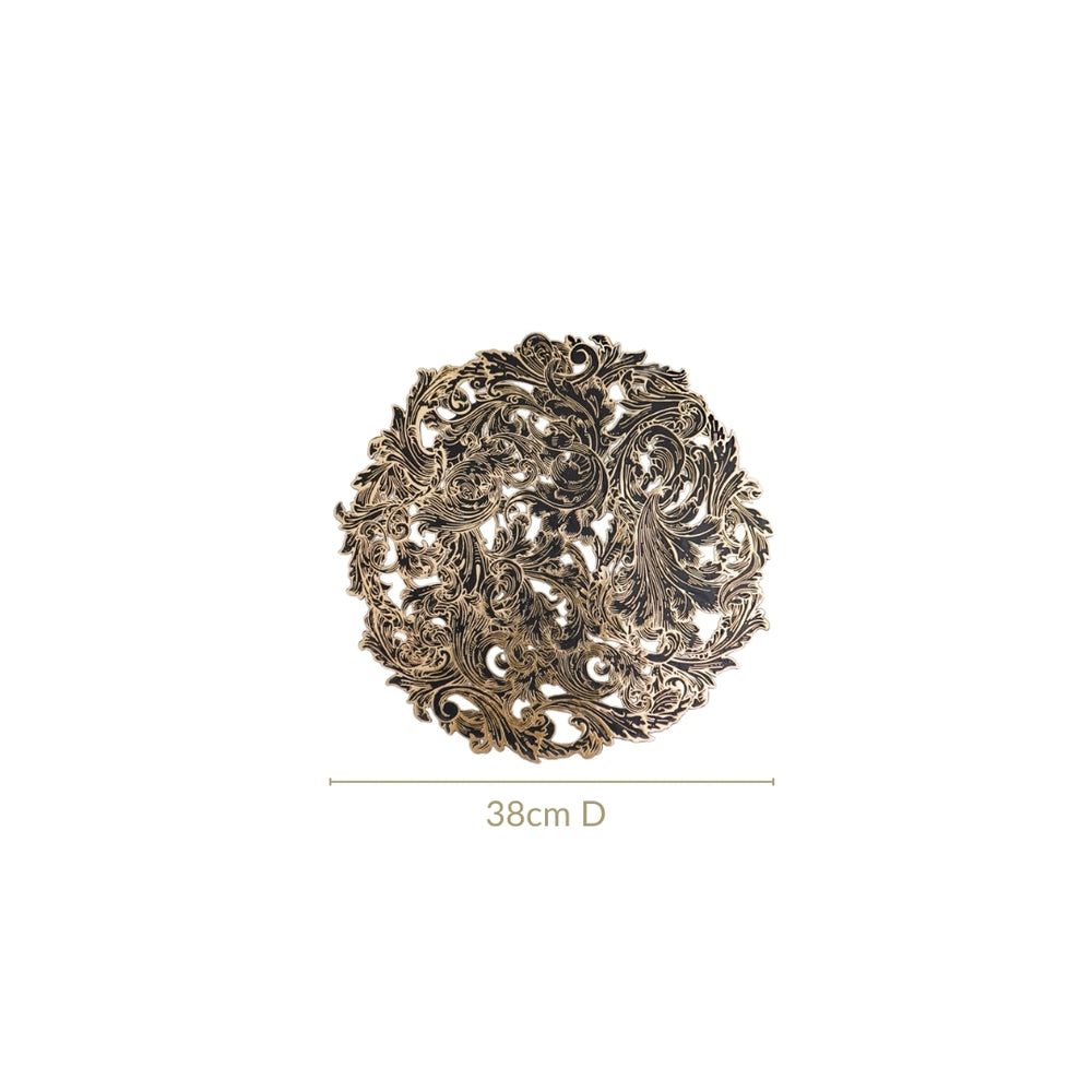 2/4/6/8 Set Noir Luxe Round Tablemat Black Golden Vinyl Metallic Flower Table Mats HZ BEDDING