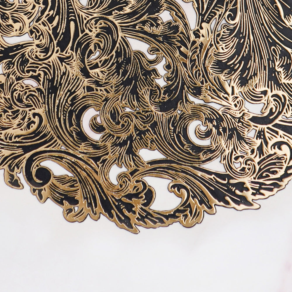 2/4/6/8 Set Noir Luxe Round Tablemat Black Golden Vinyl Metallic Flower Table Mats HZ BEDDING