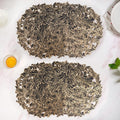 2/4/6/8 Set Noir Luxe Round Tablemat Black Golden Vinyl Metallic Flower Table Mats HZ BEDDING