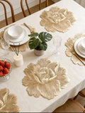 2/4/6/8 Set Fave Flower Golden Vinyl Metallic Flower Table Mats HZ BEDDING