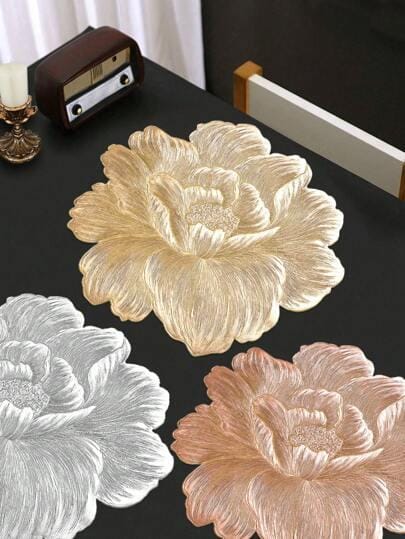 2/4/6/8 Set Fave Flower Golden Vinyl Metallic Flower Table Mats HZ BEDDING