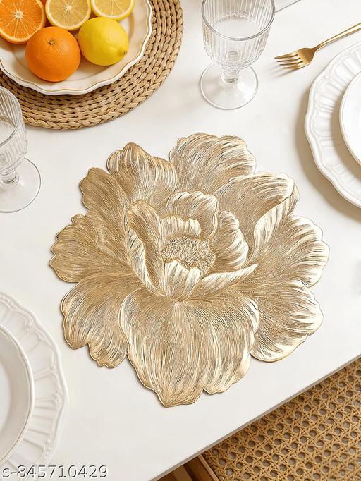 2/4/6/8 Set Fave Flower Golden Vinyl Metallic Flower Table Mats HZ BEDDING