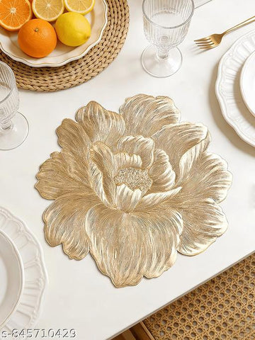 2/4/6/8 Set Fave Flower Golden Vinyl Metallic Flower Table Mats HZ BEDDING