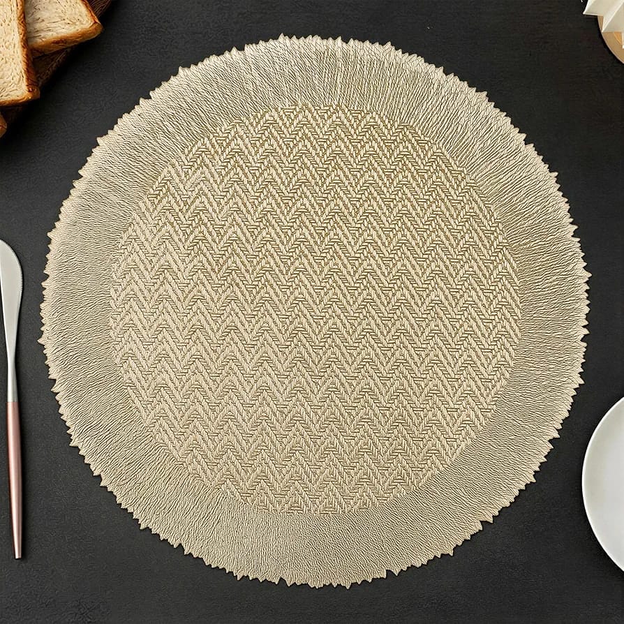 2/4/6/8 Set Zigzag Frill Golden Vinyl Metallic Flower Table Mats HZ BEDDING