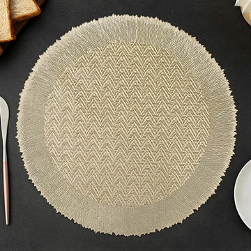 2/4/6/8 Set Zigzag Frill Golden Vinyl Metallic Flower Table Mats HZ BEDDING