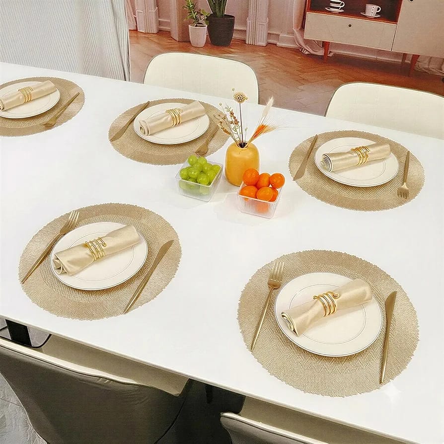 2/4/6/8 Set Zigzag Frill Golden Vinyl Metallic Flower Table Mats HZ BEDDING